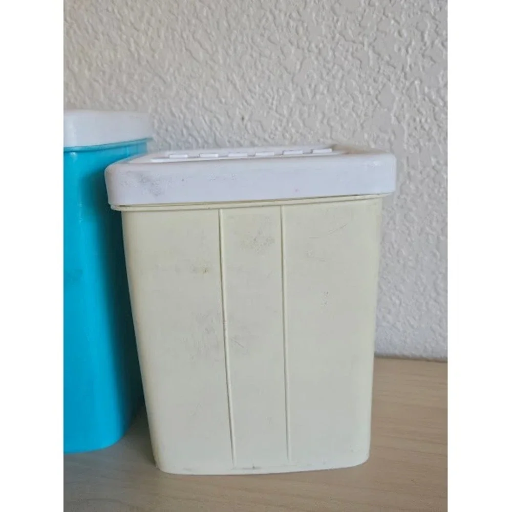Vintage Mid Century Plastic Sugar and Coffee Canister Set Blue Cream Nesting
